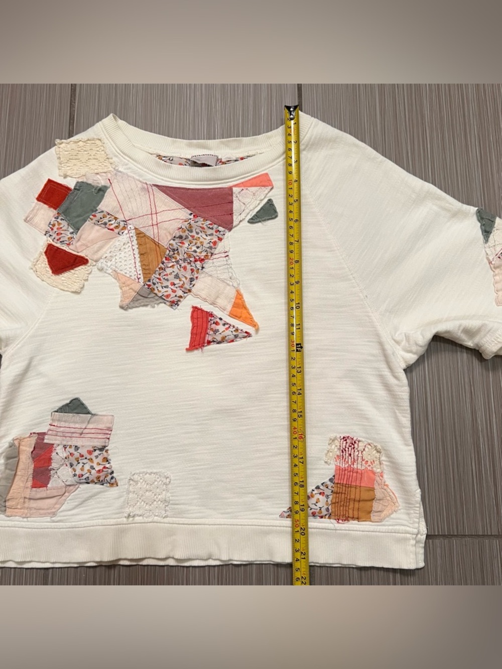 Anthropologie Postmark Boho Patchwork Quilted Boxy Sweatshirt Top S - Picture 14 of 15